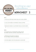 Worksheet titled 'Buying a car' from Marshmallow Money on a white background