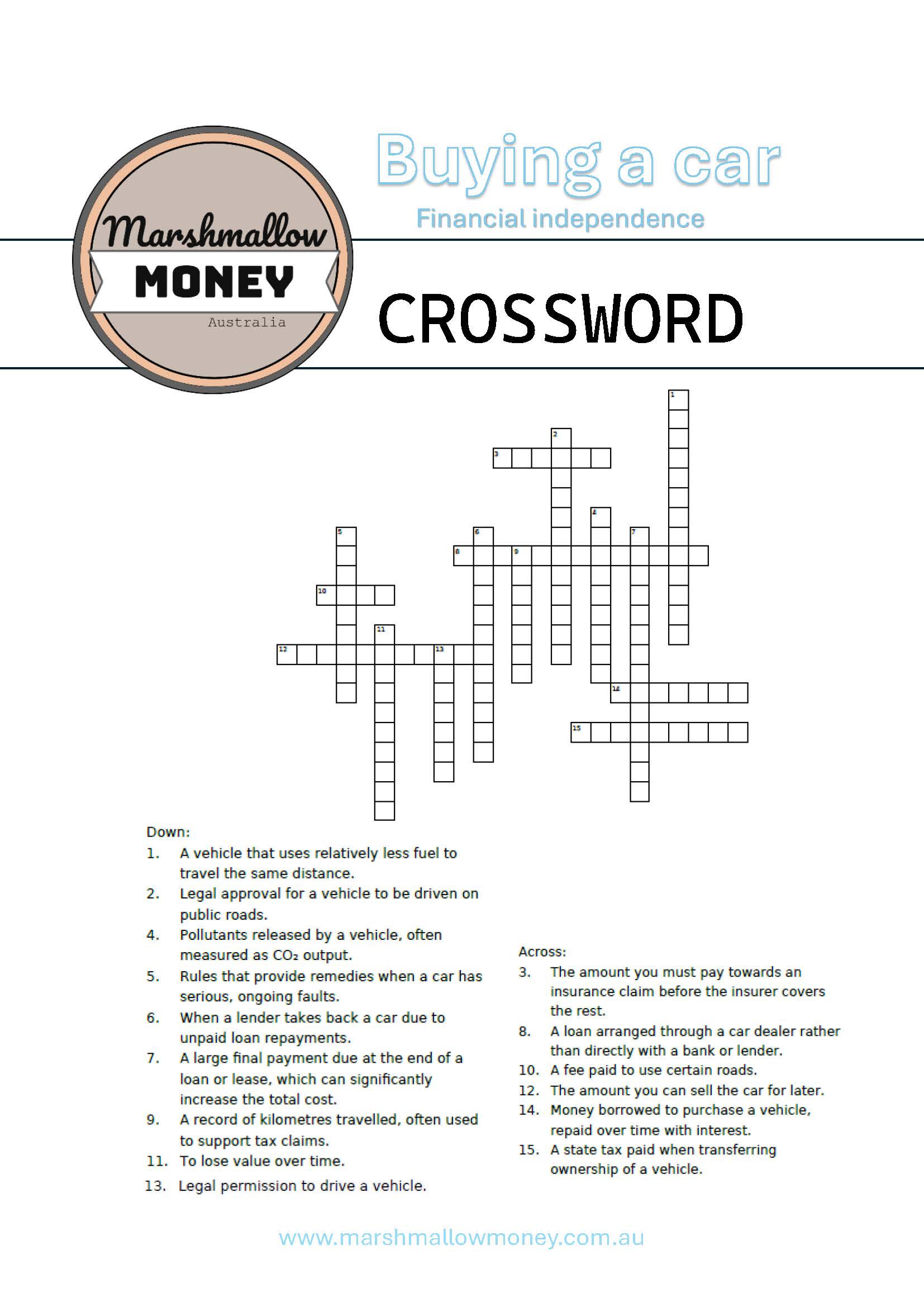 Buying a car CROSSWORD