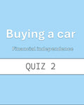 Text 'Buying a car' and 'Financial independence' on a blue background with a white bar.