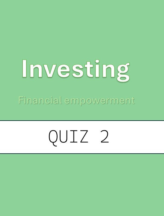 Text 'Investing' and 'QUIZ 1' on a green background