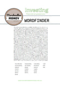 Wordfinder puzzle from Marshmallow Money with financial terms on a white background