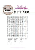 Wordfinder puzzle from Marshmallow Money with a white background