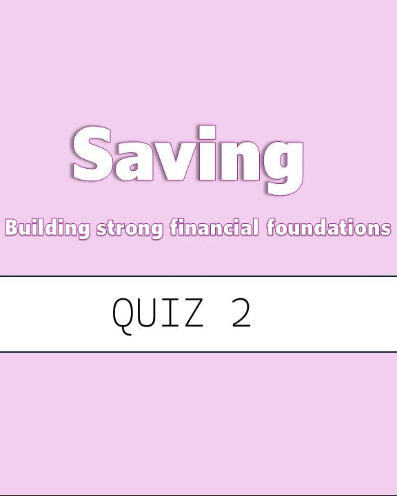 Pink background with 'Saving' and 'QUIZ 2' text