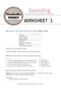 Marshmallow Money worksheet on spending with a list of items to categorize as needs or wants.