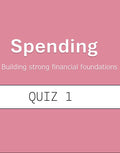 Pink background with 'Spending' and 'QUIZ 1' text