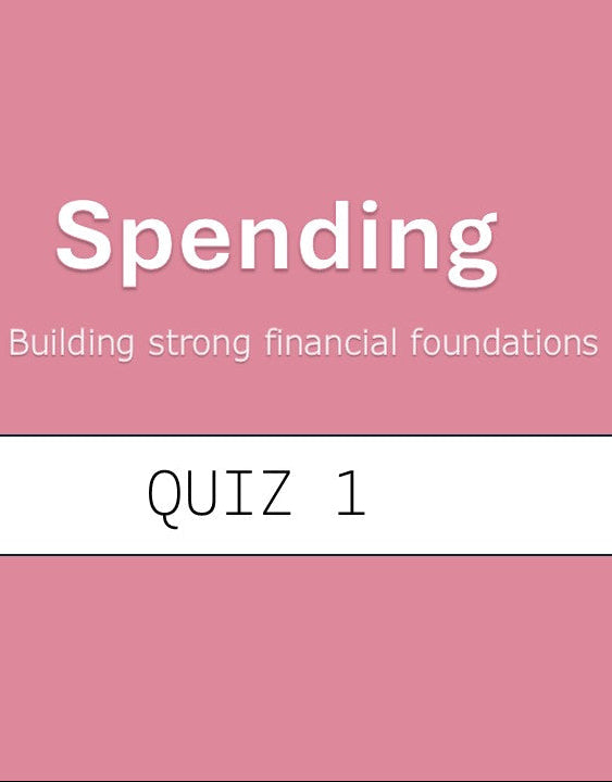 Pink background with 'Spending' and 'QUIZ 1' text
