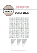 Marshmallow Money wordfinder puzzle on a white background