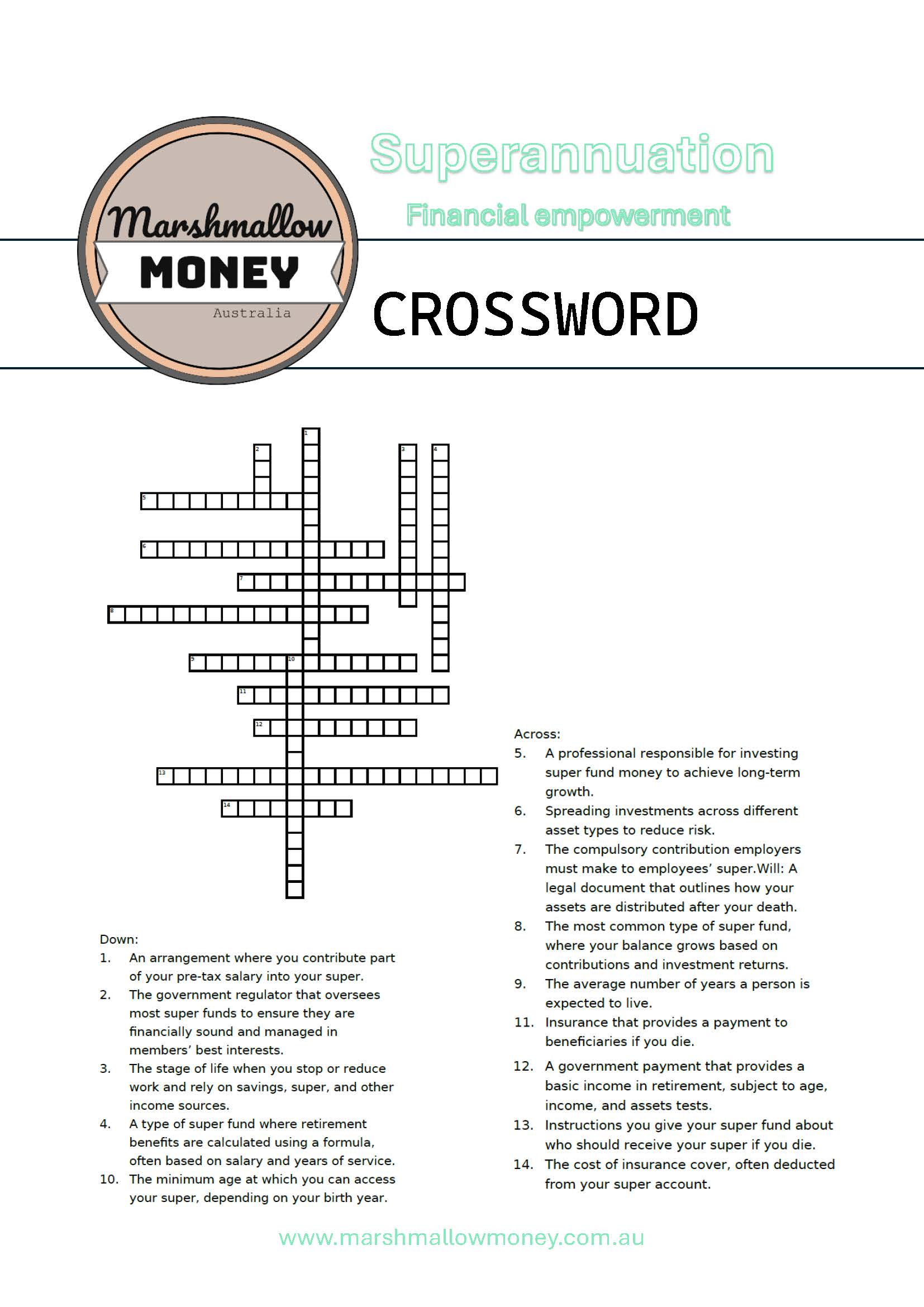 Superannuation CROSSWORD
