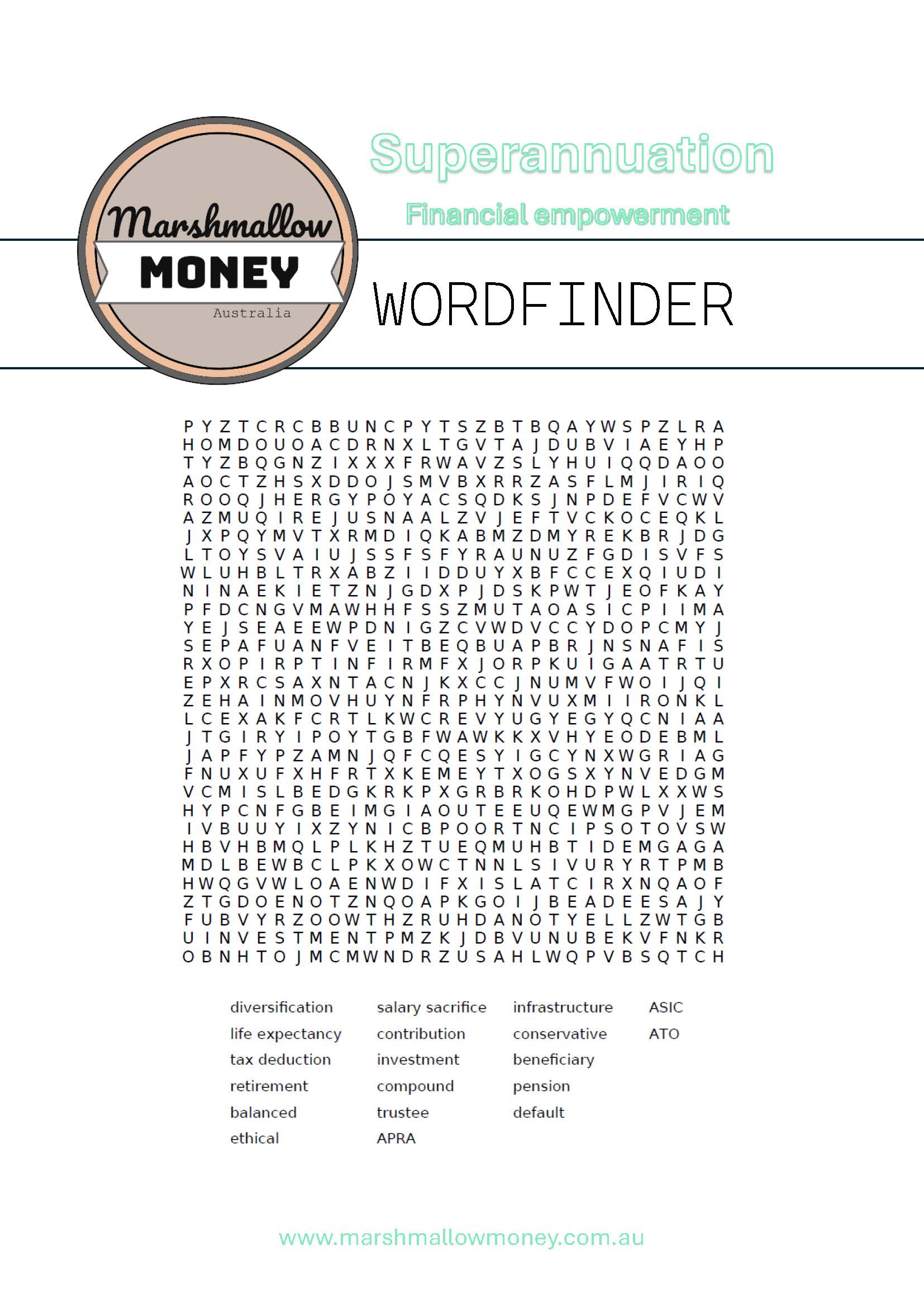 Superannuation WORDFINDER