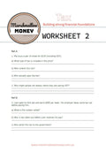 Tax worksheet from Marshmallow Money with questions on types of tax, tax collectors, and tax deductions.