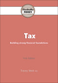 Book cover of 'Tax: Building strong financial foundations' by Tracey West with a red background and 'Marshmallow Money' logo.